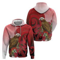 New Zealand Parrot Kaka Zip Hoodie Maori Koru With Pohutukawa Flowers LT05 - Polynesian Pride