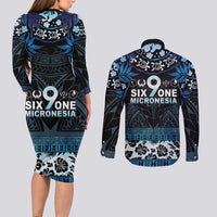 Micronesia FSM 691 Couples Matching Long Sleeve Bodycon Dress and Long Sleeve Button Shirt Respect Culture LT05 - Polynesian Pride