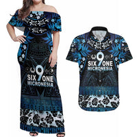 Micronesia FSM 691 Couples Matching Off Shoulder Maxi Dress and Hawaiian Shirt Respect Culture LT05 Blue - Polynesian Pride