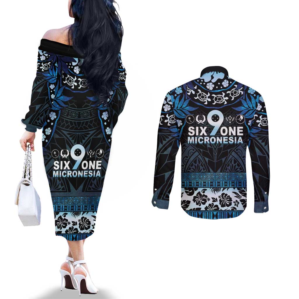 Micronesia FSM 691 Couples Matching Off The Shoulder Long Sleeve Dress and Long Sleeve Button Shirt Respect Culture LT05 - Polynesian Pride