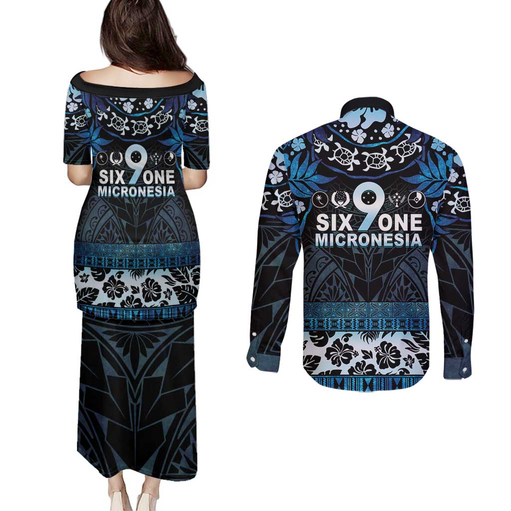 Micronesia FSM 691 Couples Matching Puletasi and Long Sleeve Button Shirt Respect Culture