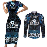 Micronesia FSM 691 Couples Matching Short Sleeve Bodycon Dress and Long Sleeve Button Shirt Respect Culture LT05 Blue - Polynesian Pride