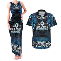 Micronesia FSM 691 Couples Matching Tank Maxi Dress and Hawaiian Shirt Respect Culture LT05 Blue - Polynesian Pride