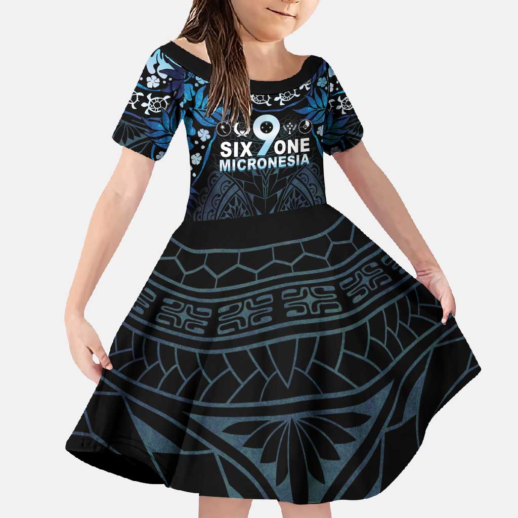 Micronesia FSM 691 Family Matching Long Sleeve Bodycon Dress and Hawaiian Shirt Respect Culture LT05 Daughter's Dress Blue - Polynesian Pride