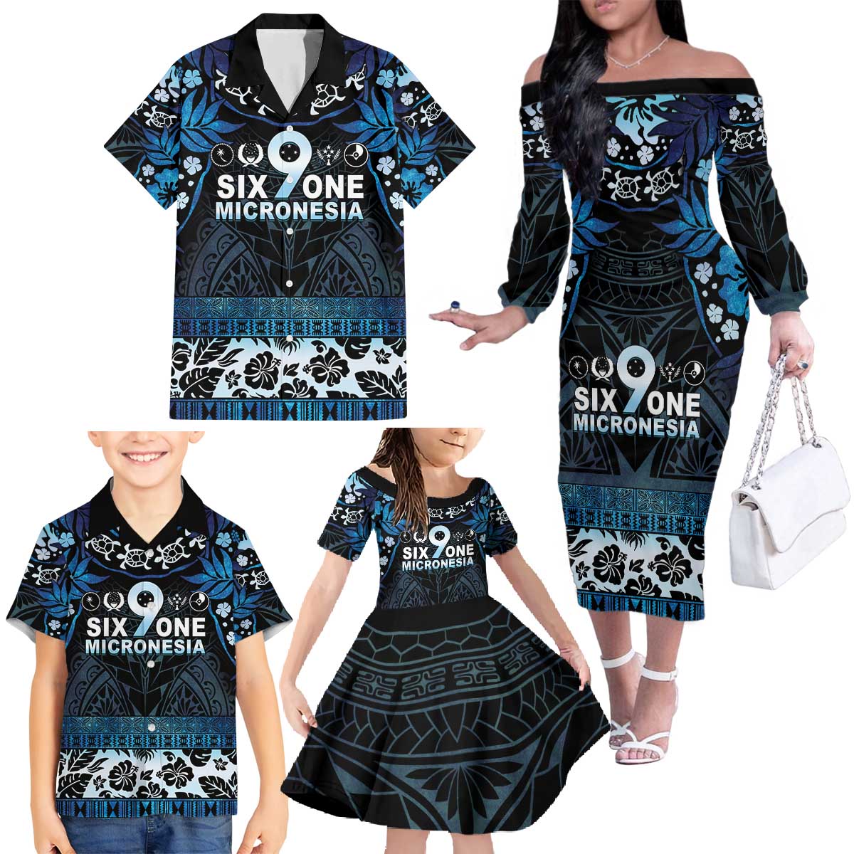 Micronesia FSM 691 Family Matching Off The Shoulder Long Sleeve Dress and Hawaiian Shirt Respect Culture LT05 - Polynesian Pride