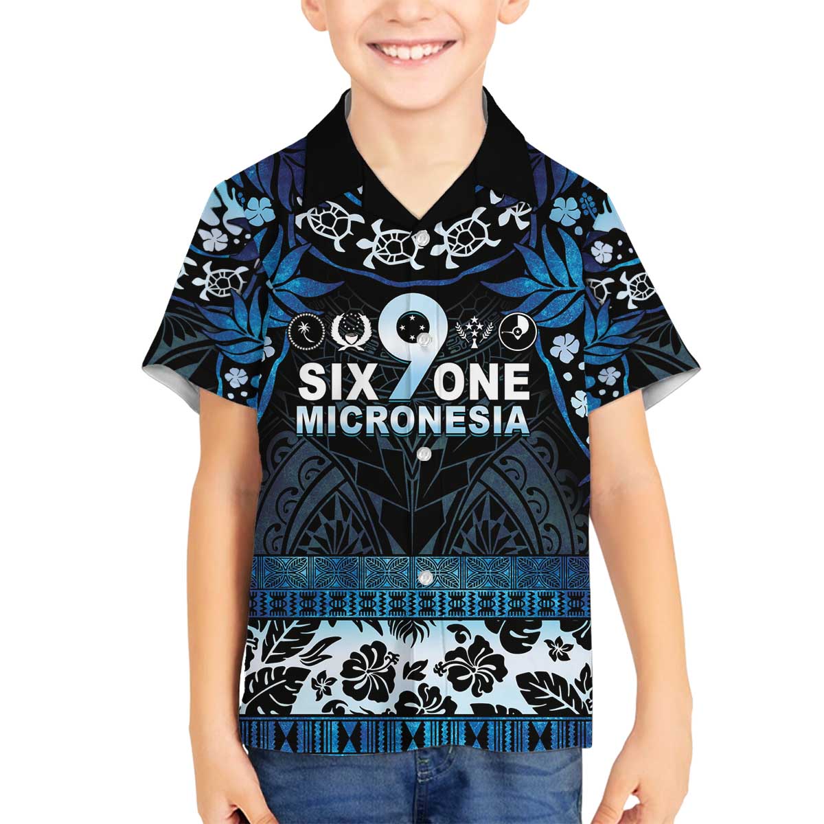 Micronesia FSM 691 Family Matching Off The Shoulder Long Sleeve Dress and Hawaiian Shirt Respect Culture LT05 Son's Shirt Blue - Polynesian Pride
