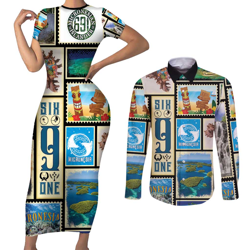 FSM Micronesia Culture Couples Matching Short Sleeve Bodycon Dress and Long Sleeve Button Shirt