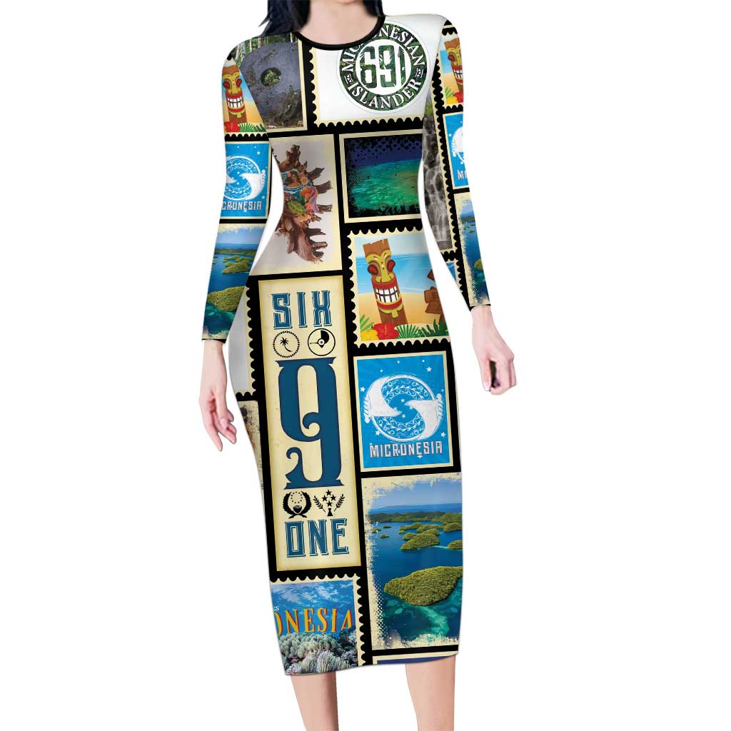 FSM Micronesia Culture Family Matching Long Sleeve Bodycon Dress and Hawaiian Shirt LT05 Mom's Dress Colorful - Polynesian Pride
