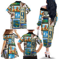 FSM Micronesia Culture Family Matching Off The Shoulder Long Sleeve Dress and Hawaiian Shirt LT05 - Polynesian Pride