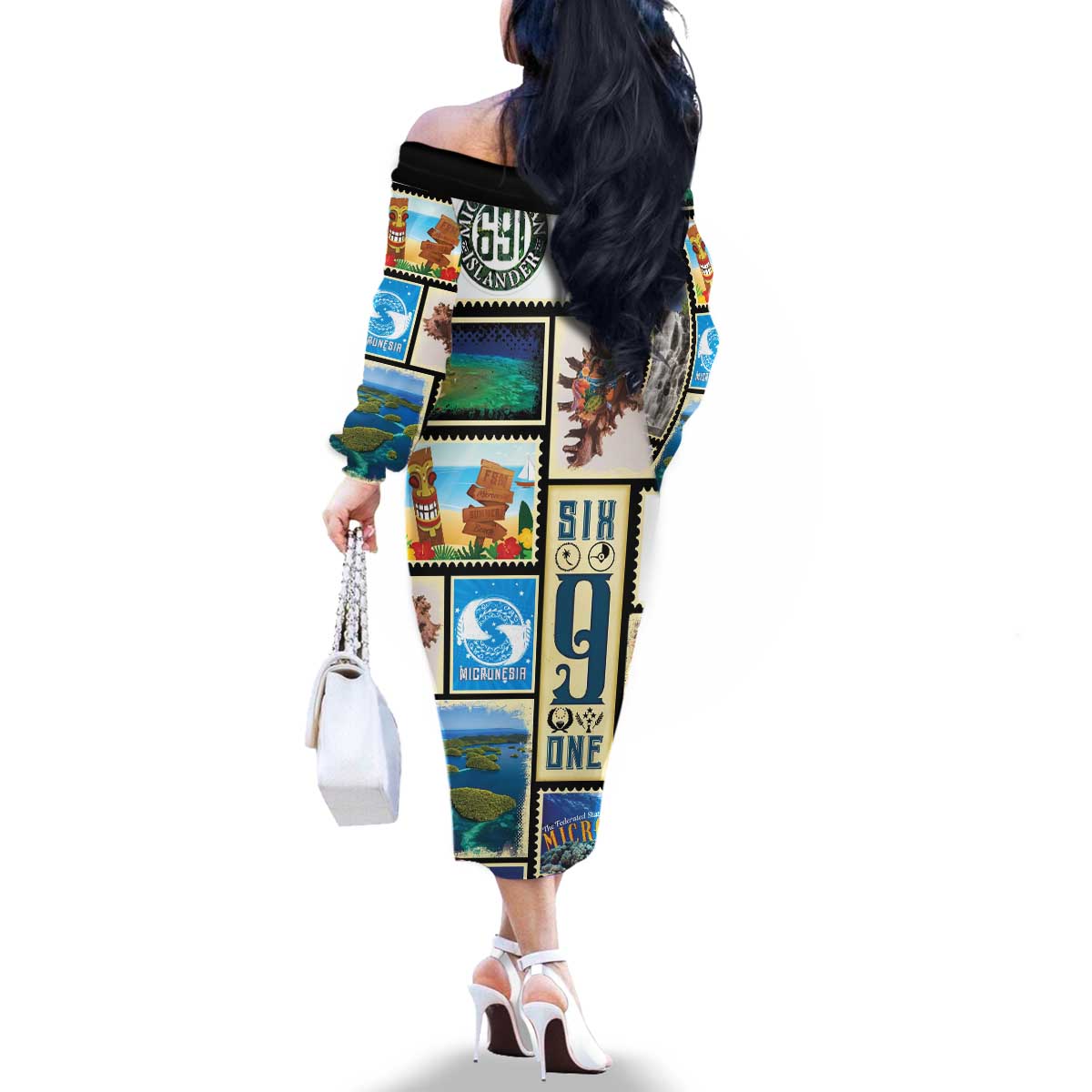 FSM Micronesia Culture Family Matching Off The Shoulder Long Sleeve Dress and Hawaiian Shirt LT05 - Polynesian Pride