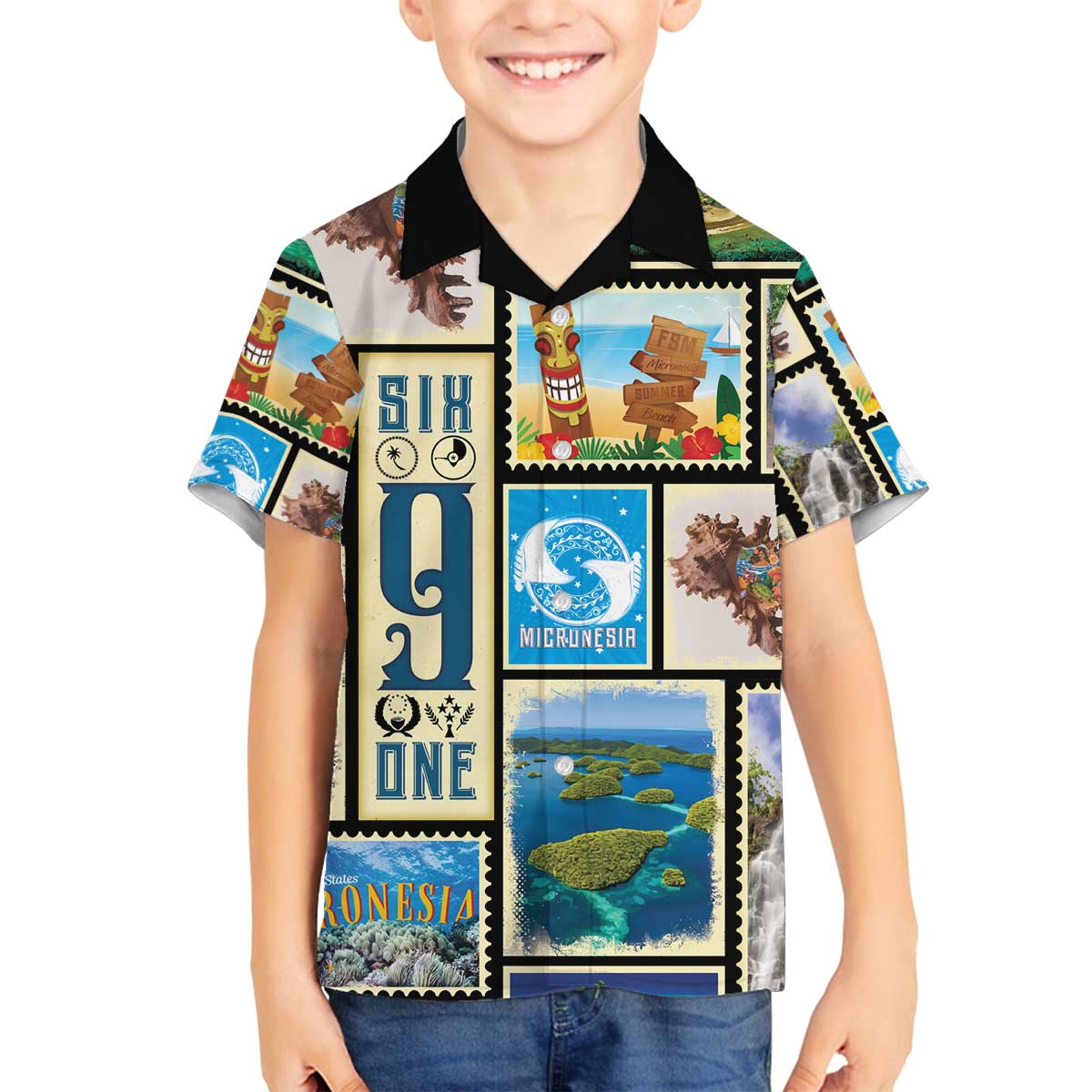 FSM Micronesia Culture Family Matching Off The Shoulder Long Sleeve Dress and Hawaiian Shirt LT05 Son's Shirt Colorful - Polynesian Pride