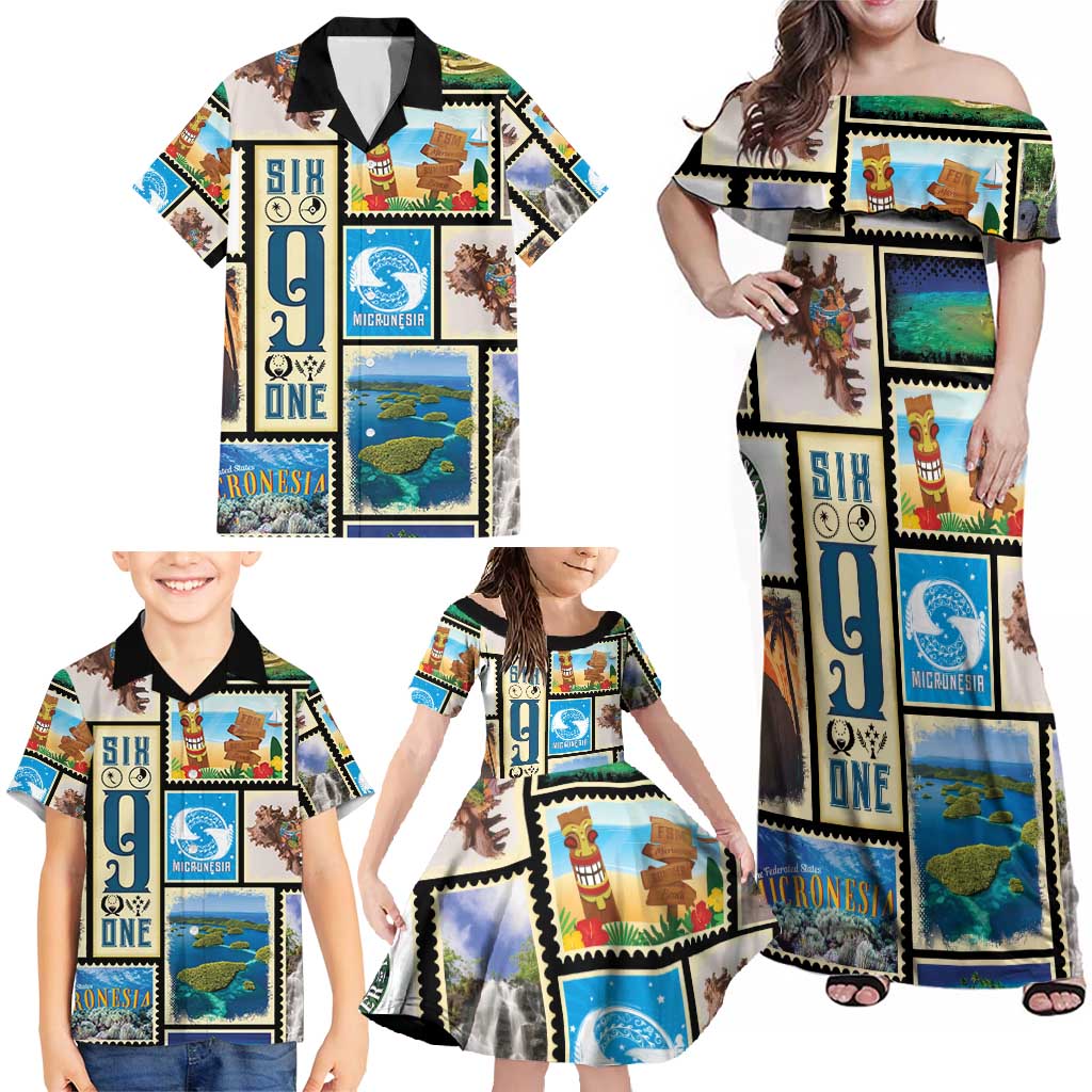 FSM Micronesia Culture Family Matching Off Shoulder Maxi Dress and Hawaiian Shirt LT05 - Polynesian Pride