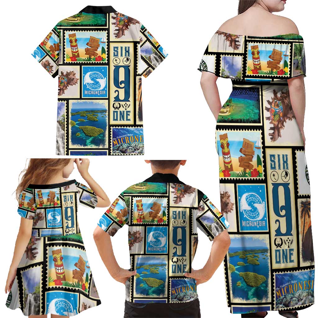 FSM Micronesia Culture Family Matching Off Shoulder Maxi Dress and Hawaiian Shirt LT05 - Polynesian Pride