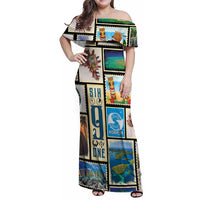 FSM Micronesia Culture Family Matching Off Shoulder Maxi Dress and Hawaiian Shirt LT05 Mom's Dress Colorful - Polynesian Pride