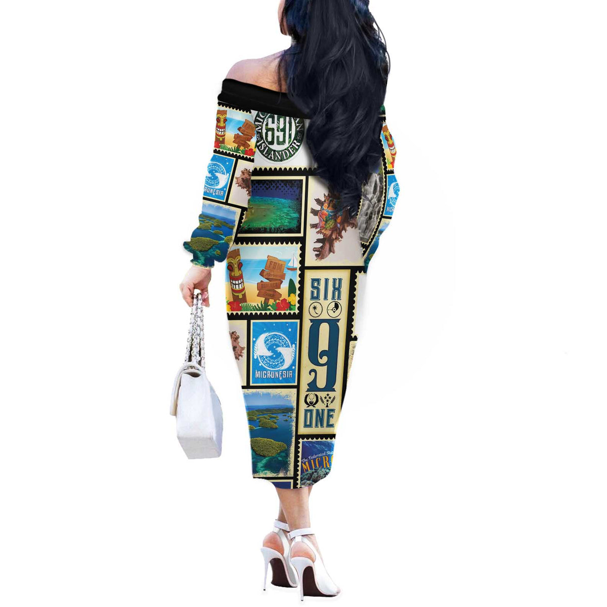 FSM Micronesia Culture Off The Shoulder Long Sleeve Dress LT05 - Polynesian Pride