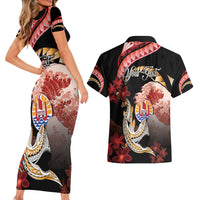 Personalised French Polynesia Victory Day Couples Matching Short Sleeve Bodycon Dress and Hawaiian Shirt Polynesian Pattern Plumeria LT05 - Polynesian Pride