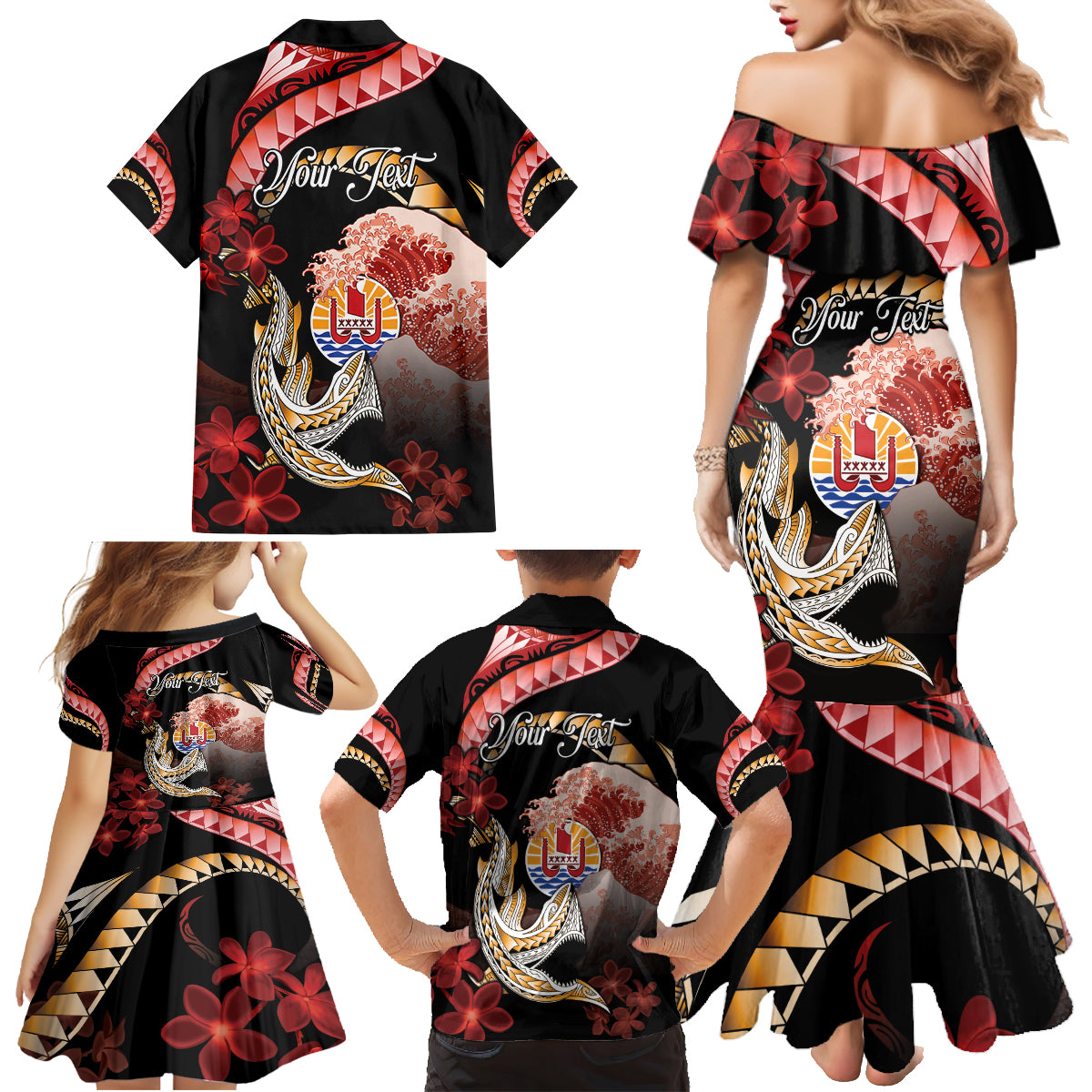 Personalised French Polynesia Victory Day Family Matching Mermaid Dress and Hawaiian Shirt Polynesian Pattern Plumeria LT05 - Polynesian Pride