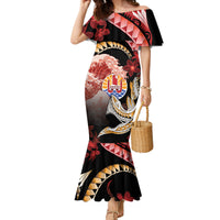 Personalised French Polynesia Victory Day Family Matching Mermaid Dress and Hawaiian Shirt Polynesian Pattern Plumeria LT05 Mom's Dress Black - Polynesian Pride