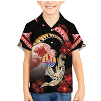 Personalised French Polynesia Victory Day Family Matching Mermaid Dress and Hawaiian Shirt Polynesian Pattern Plumeria LT05 Son's Shirt Black - Polynesian Pride
