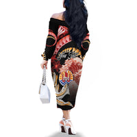 Personalised French Polynesia Victory Day Family Matching Off The Shoulder Long Sleeve Dress and Hawaiian Shirt Polynesian Pattern Plumeria LT05 - Polynesian Pride