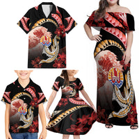 Personalised French Polynesia Victory Day Family Matching Off Shoulder Maxi Dress and Hawaiian Shirt Polynesian Pattern Plumeria LT05 - Polynesian Pride
