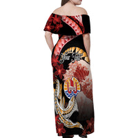 Personalised French Polynesia Victory Day Family Matching Off Shoulder Maxi Dress and Hawaiian Shirt Polynesian Pattern Plumeria LT05 - Polynesian Pride