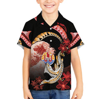 Personalised French Polynesia Victory Day Family Matching Off Shoulder Short Dress and Hawaiian Shirt Polynesian Pattern Plumeria LT05 Son's Shirt Black - Polynesian Pride
