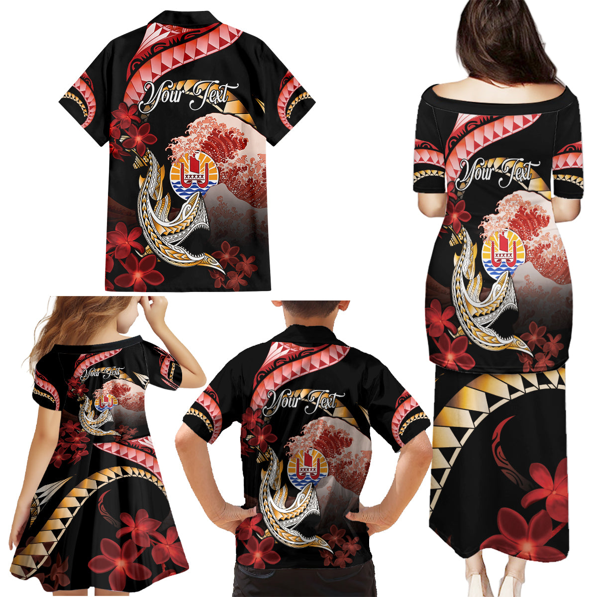 Personalised French Polynesia Victory Day Family Matching Puletasi and Hawaiian Shirt Polynesian Pattern Plumeria LT05 - Polynesian Pride