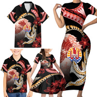 Personalised French Polynesia Victory Day Family Matching Short Sleeve Bodycon Dress and Hawaiian Shirt Polynesian Pattern Plumeria LT05 - Polynesian Pride