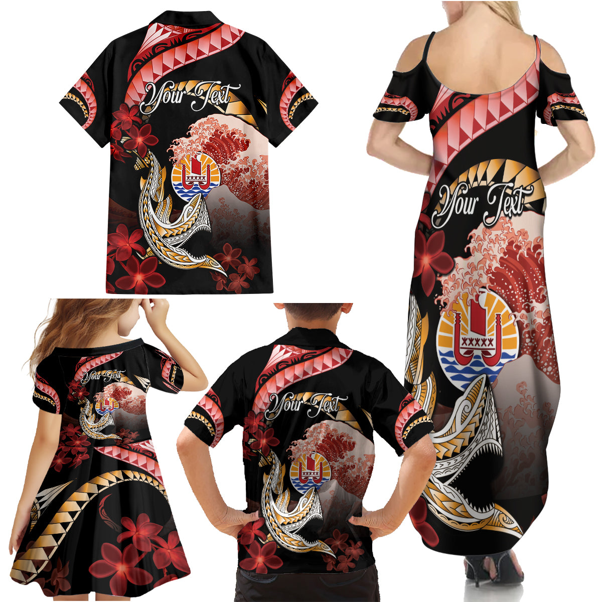 Personalised French Polynesia Victory Day Family Matching Summer Maxi Dress and Hawaiian Shirt Polynesian Pattern Plumeria LT05 - Polynesian Pride