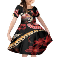 Personalised French Polynesia Victory Day Family Matching Tank Maxi Dress and Hawaiian Shirt Polynesian Pattern Plumeria LT05 Daughter's Dress Black - Polynesian Pride