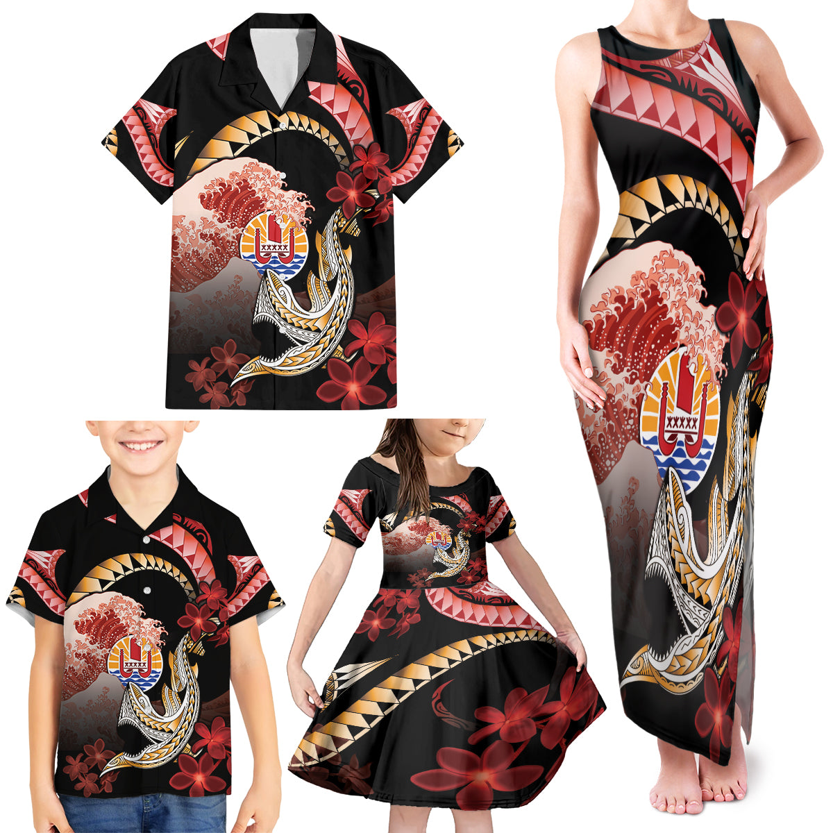 Personalised French Polynesia Victory Day Family Matching Tank Maxi Dress and Hawaiian Shirt Polynesian Pattern Plumeria LT05 - Polynesian Pride