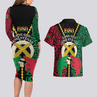 Vanuatu 45th Independence Day Couples Matching Long Sleeve Bodycon Dress and Hawaiian Shirt Long God Yumi Stanap Wild Boar LT05 - Polynesian Pride