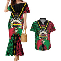Vanuatu 45th Independence Day Couples Matching Mermaid Dress and Hawaiian Shirt Long God Yumi Stanap Wild Boar LT05 Black - Polynesian Pride