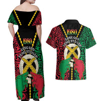 Vanuatu 45th Independence Day Couples Matching Off Shoulder Maxi Dress and Hawaiian Shirt Long God Yumi Stanap Wild Boar LT05 - Polynesian Pride