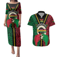 Vanuatu 45th Independence Day Couples Matching Puletasi and Hawaiian Shirt Long God Yumi Stanap Wild Boar LT05 Black - Polynesian Pride