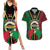 Vanuatu 45th Independence Day Couples Matching Summer Maxi Dress and Hawaiian Shirt Long God Yumi Stanap Wild Boar LT05 Black - Polynesian Pride