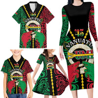 Vanuatu 45th Independence Day Family Matching Long Sleeve Bodycon Dress and Hawaiian Shirt Long God Yumi Stanap Wild Boar LT05 - Polynesian Pride