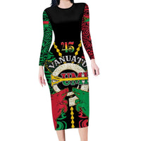 Vanuatu 45th Independence Day Family Matching Long Sleeve Bodycon Dress and Hawaiian Shirt Long God Yumi Stanap Wild Boar LT05 Mom's Dress Black - Polynesian Pride