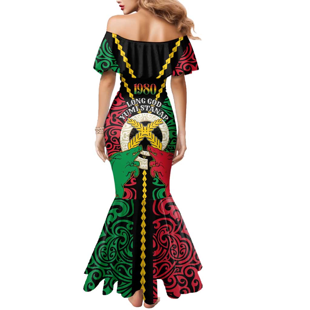 Vanuatu 45th Independence Day Family Matching Mermaid Dress and Hawaiian Shirt Long God Yumi Stanap Wild Boar LT05 - Polynesian Pride