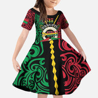 Vanuatu 45th Independence Day Family Matching Off Shoulder Maxi Dress and Hawaiian Shirt Long God Yumi Stanap Wild Boar LT05 Daughter's Dress Black - Polynesian Pride