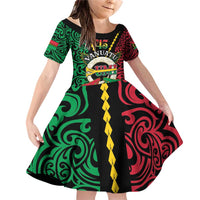 Vanuatu 45th Independence Day Family Matching Off Shoulder Short Dress and Hawaiian Shirt Long God Yumi Stanap Wild Boar LT05 Daughter's Dress Black - Polynesian Pride