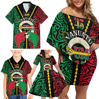 Vanuatu 45th Independence Day Family Matching Off Shoulder Short Dress and Hawaiian Shirt Long God Yumi Stanap Wild Boar LT05 - Polynesian Pride