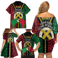 Vanuatu 45th Independence Day Family Matching Off Shoulder Short Dress and Hawaiian Shirt Long God Yumi Stanap Wild Boar LT05 - Polynesian Pride