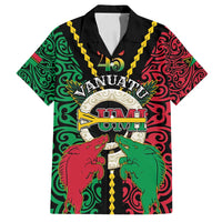 Vanuatu 45th Independence Day Family Matching Off Shoulder Short Dress and Hawaiian Shirt Long God Yumi Stanap Wild Boar LT05 Dad's Shirt - Short Sleeve Black - Polynesian Pride