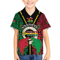 Vanuatu 45th Independence Day Family Matching Short Sleeve Bodycon Dress and Hawaiian Shirt Long God Yumi Stanap Wild Boar LT05 Son's Shirt Black - Polynesian Pride