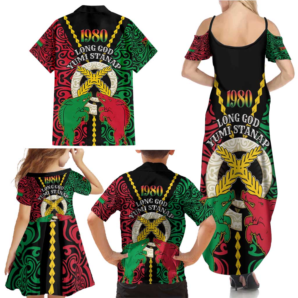 Vanuatu 45th Independence Day Family Matching Summer Maxi Dress and Hawaiian Shirt Long God Yumi Stanap Wild Boar LT05 - Polynesian Pride