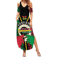 Vanuatu 45th Independence Day Family Matching Summer Maxi Dress and Hawaiian Shirt Long God Yumi Stanap Wild Boar LT05 Mom's Dress Black - Polynesian Pride