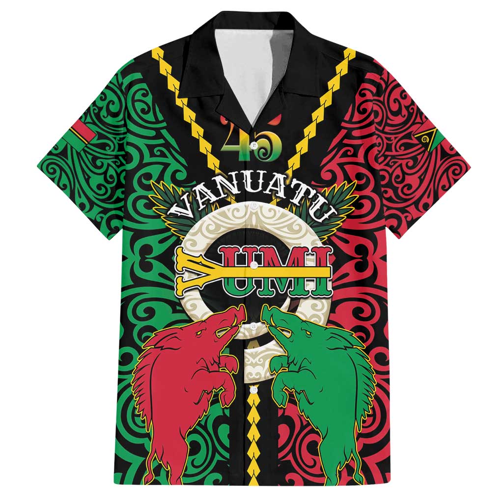 Vanuatu 45th Independence Day Family Matching Tank Maxi Dress and Hawaiian Shirt Long God Yumi Stanap Wild Boar LT05 Dad's Shirt - Short Sleeve Black - Polynesian Pride
