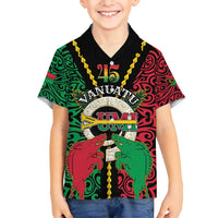 Vanuatu 45th Independence Day Family Matching Tank Maxi Dress and Hawaiian Shirt Long God Yumi Stanap Wild Boar LT05 Son's Shirt Black - Polynesian Pride